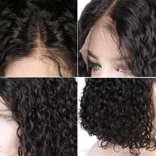 Hot Selling Short Bob Human Hair Wig Vendor 100% Brazilian Virgin Human Hair Pre Plucked Jerry Curl Bob Lace Front Wig